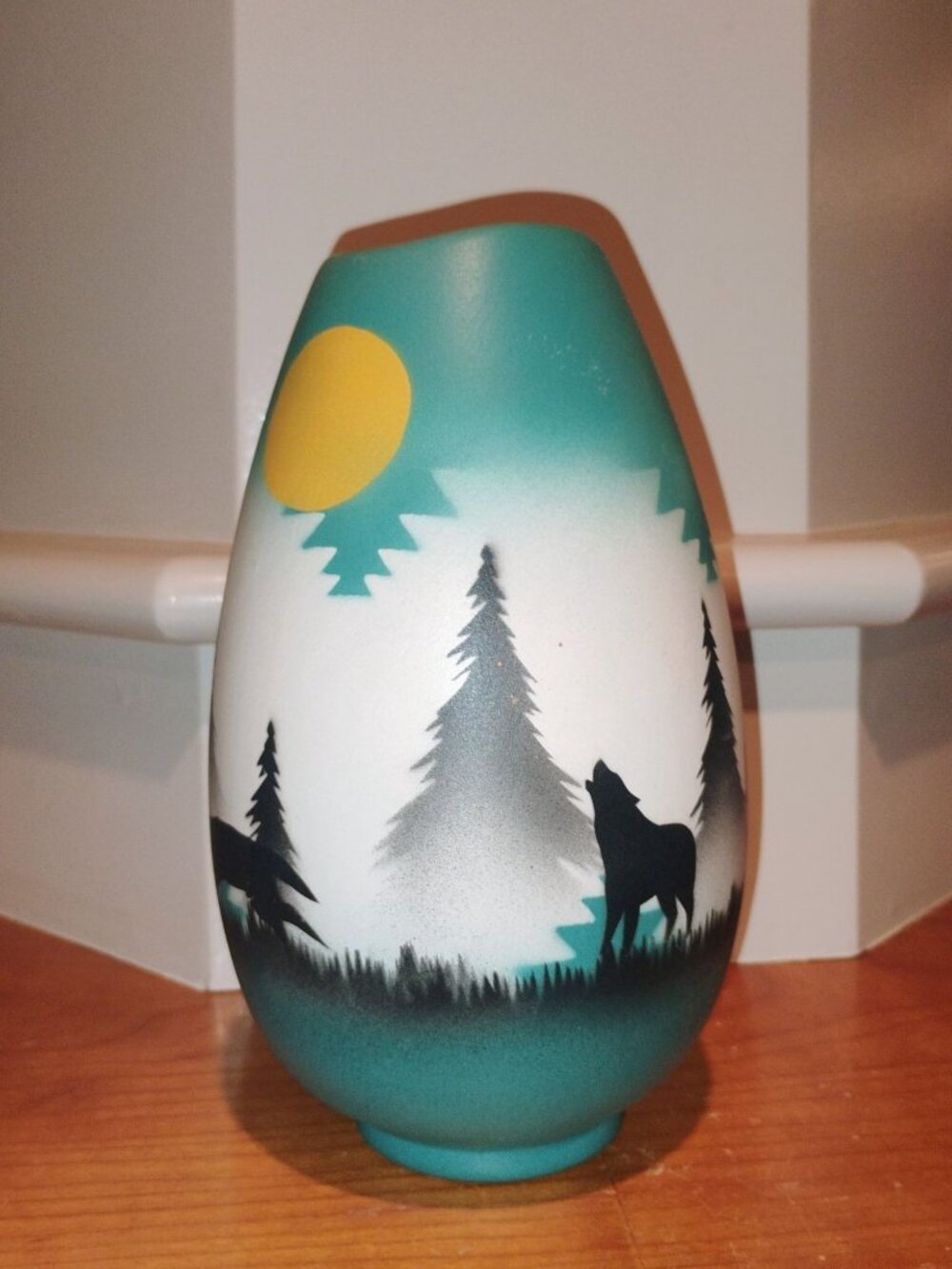 Signed Begay Navajo Vase Native American Pottery w/Painted Man Wolf Howling Moon - Picture 8 of 12